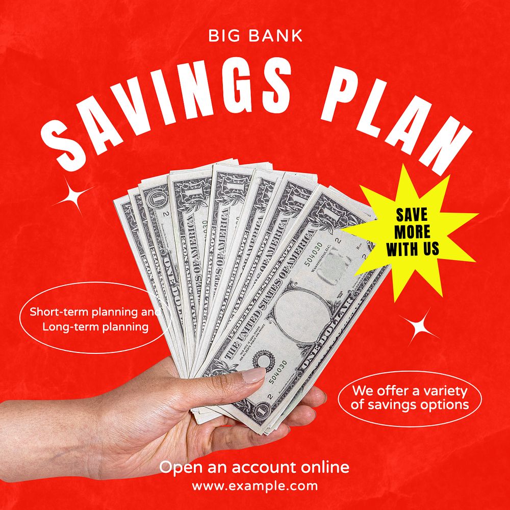 Savings account Instagram post template, editable text