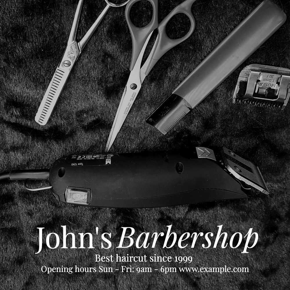 Barber shop Instagram post template, editable text