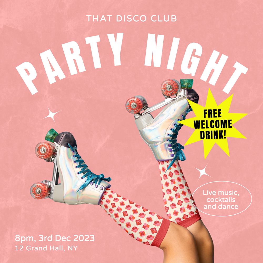 Party night Instagram post template, editable text