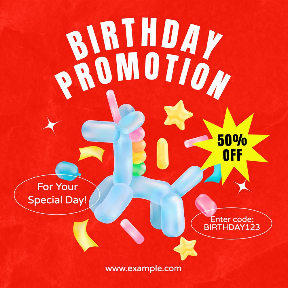 Birthday promotion Instagram post template, editable text