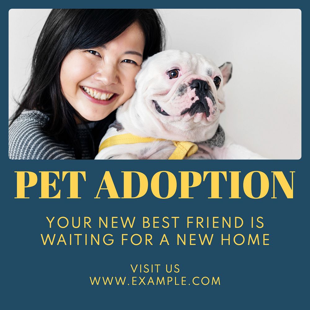 Pet adoption Instagram post template, editable text