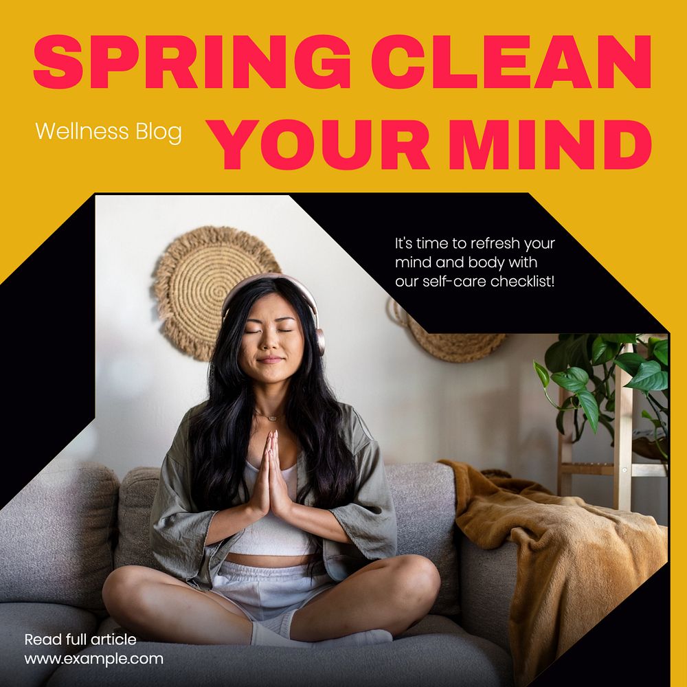 Wellness blog Instagram post template, editable text