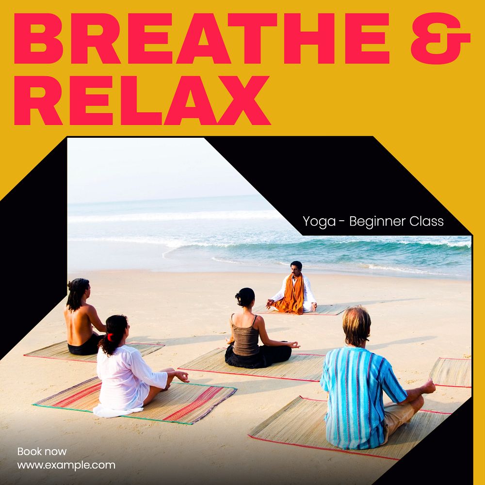 Breathe & relax, yoga Instagram post template, editable text