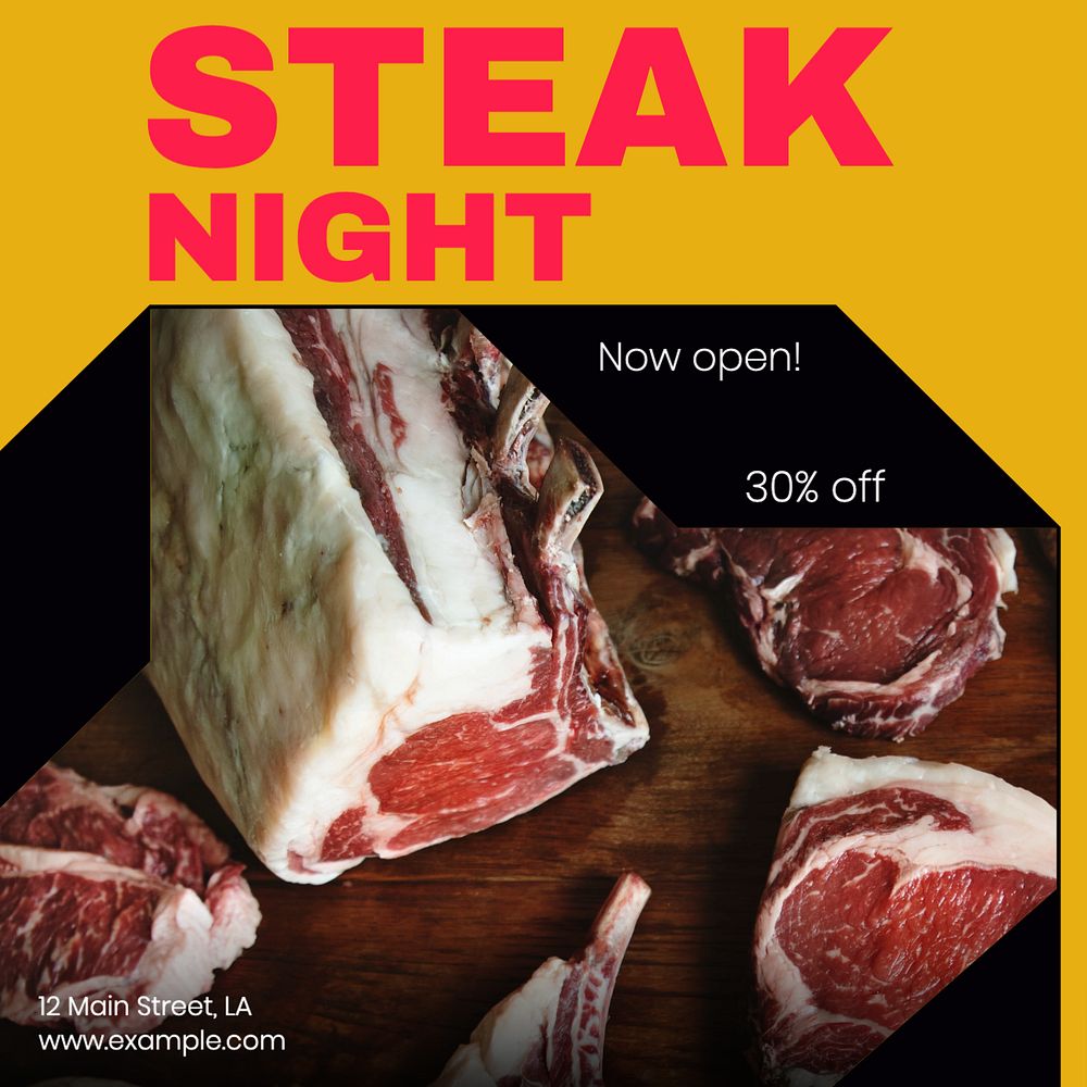 Steak restaurant Instagram post template, editable text