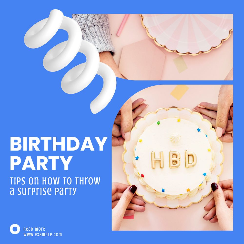 Birthday party Instagram post template, editable text