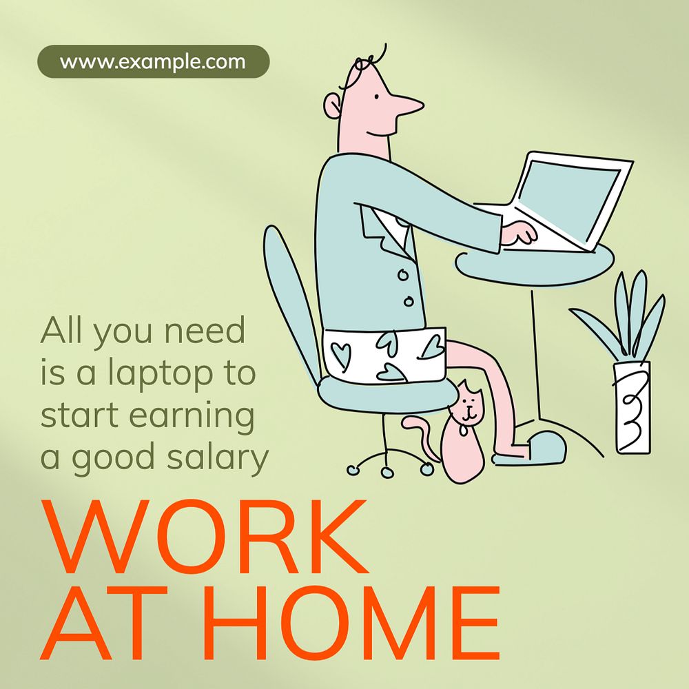 Work at home Instagram post template, editable text