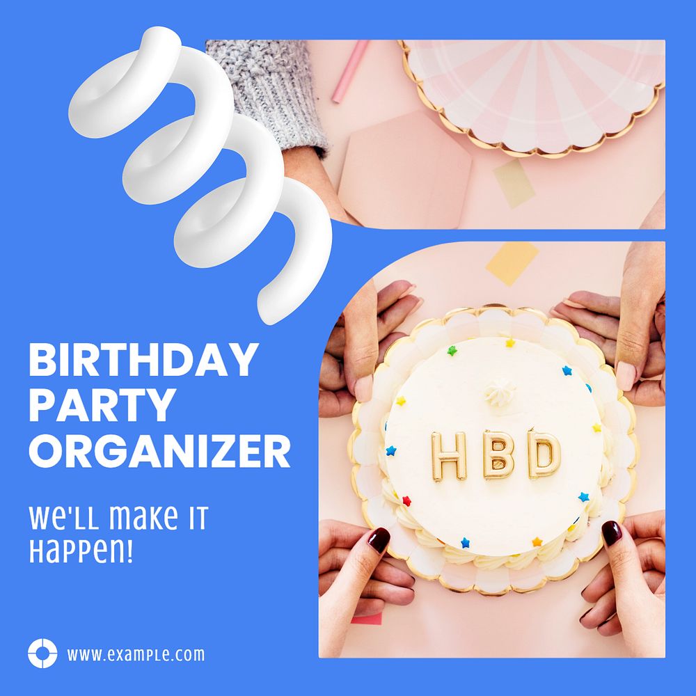 Birthday party Instagram post template, editable text