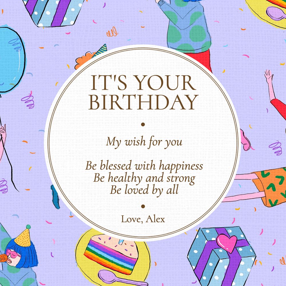 Birthday wish Instagram post template, editable text