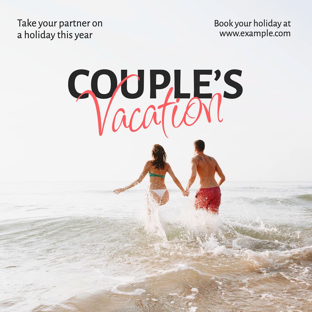 Couple's vacation  Instagram post template, editable text