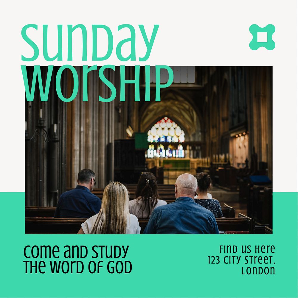 Sunday worship Instagram post template, editable text