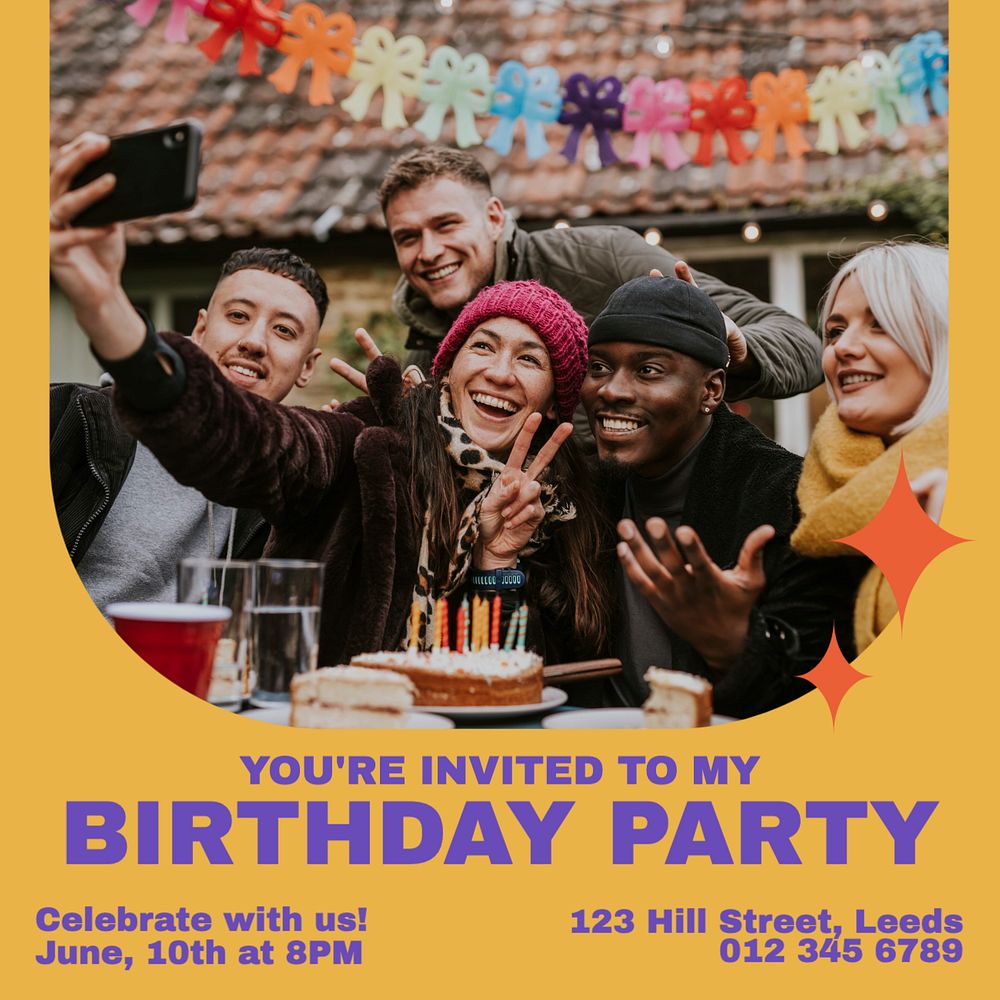 Birthday party Instagram post template, editable text