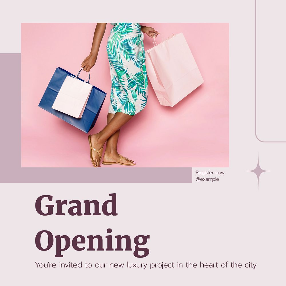 Grand opening Instagram post template, editable text