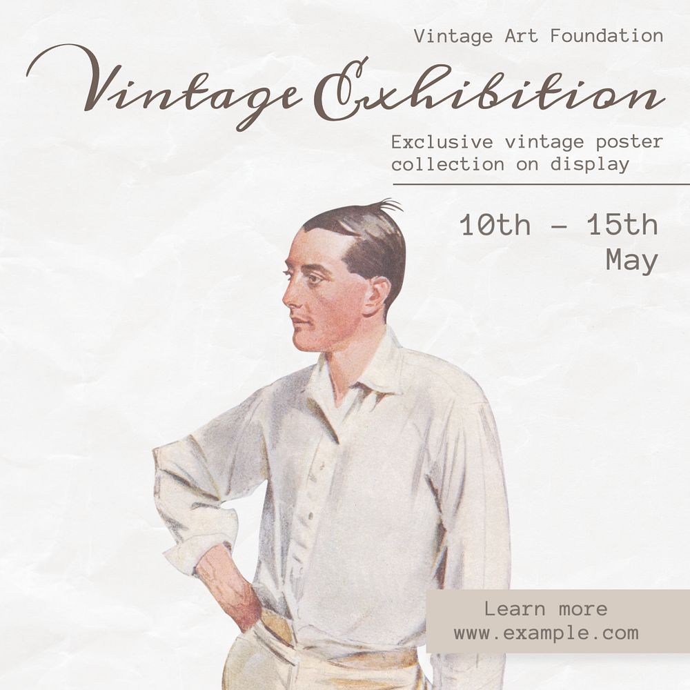 Vintage exhibition Instagram post template, editable text