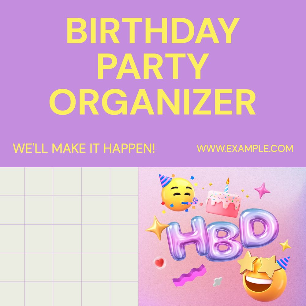 Birthday party Instagram post template, editable text