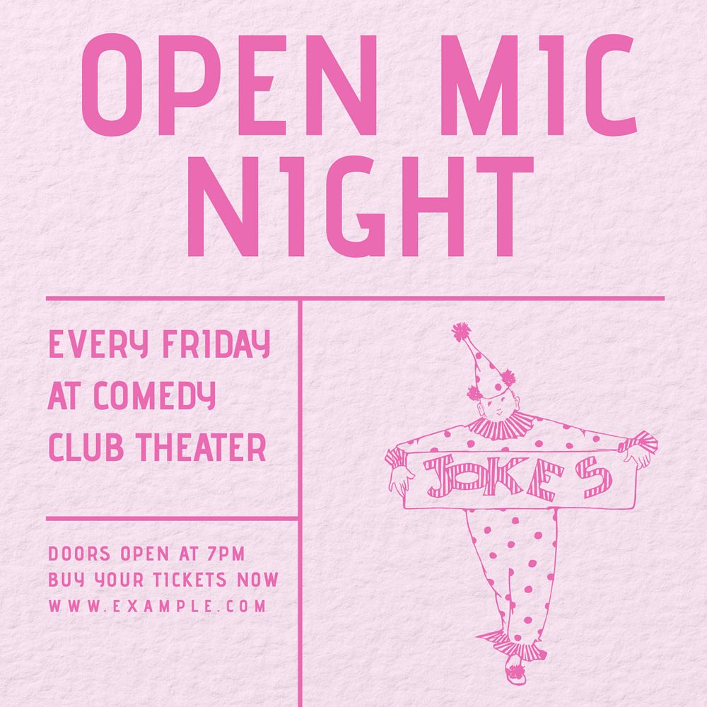 Open mic night Instagram post template, editable design