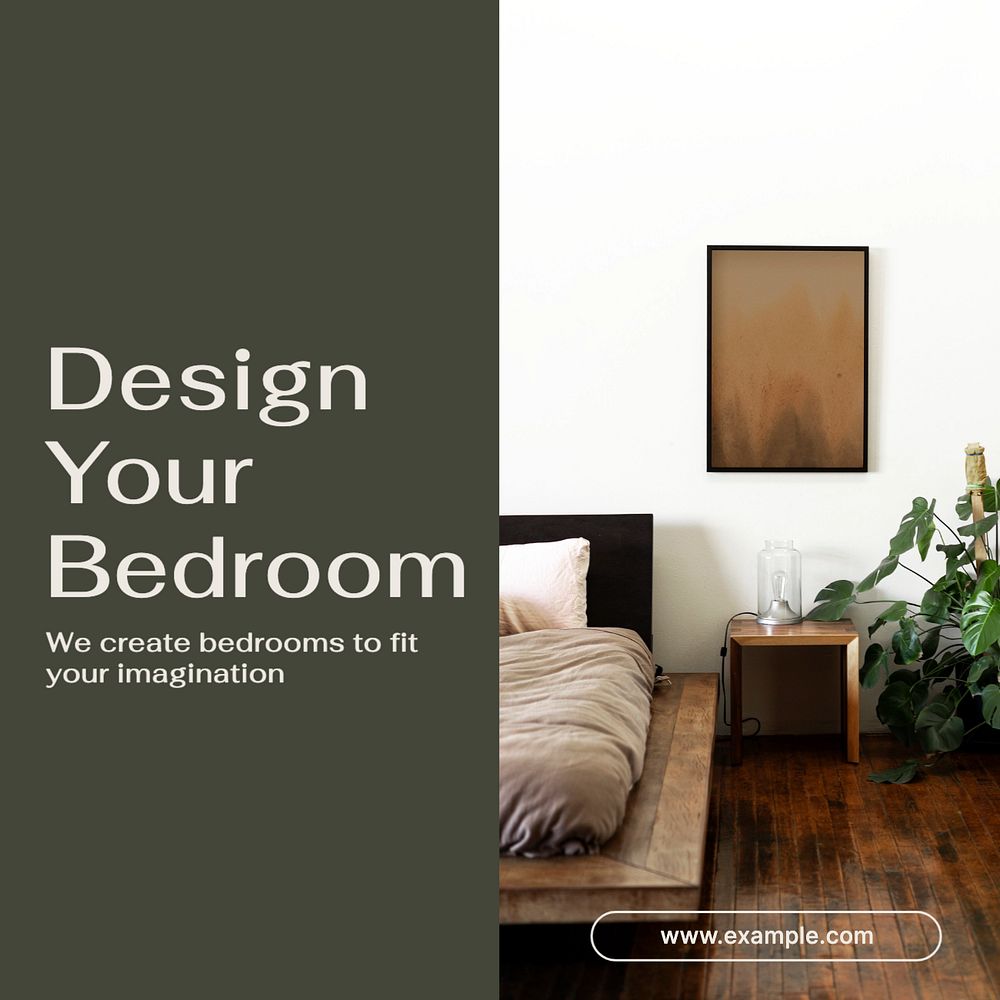 Bedroom design  Instagram post template, editable text