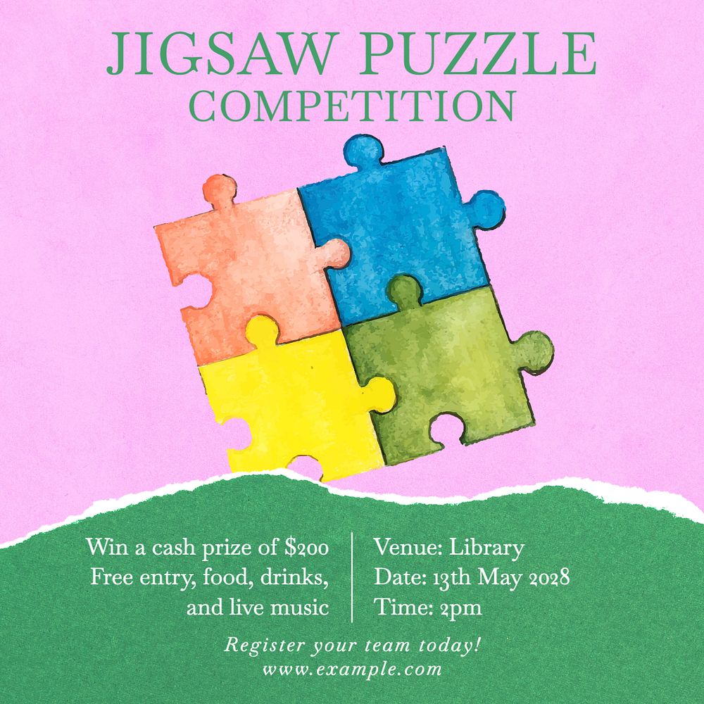 Jigsaw puzzle competition Instagram post template, editable text