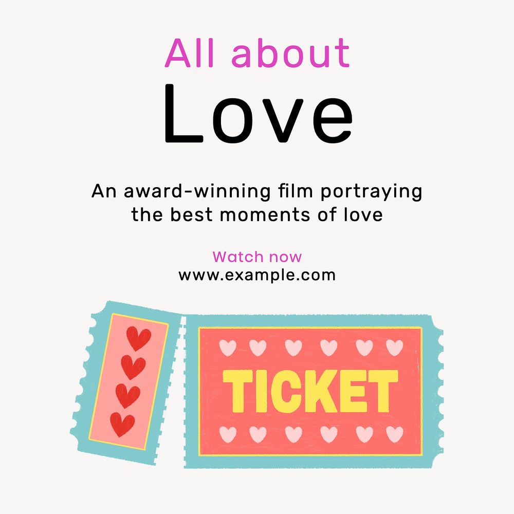 Love film Instagram post template, editable text