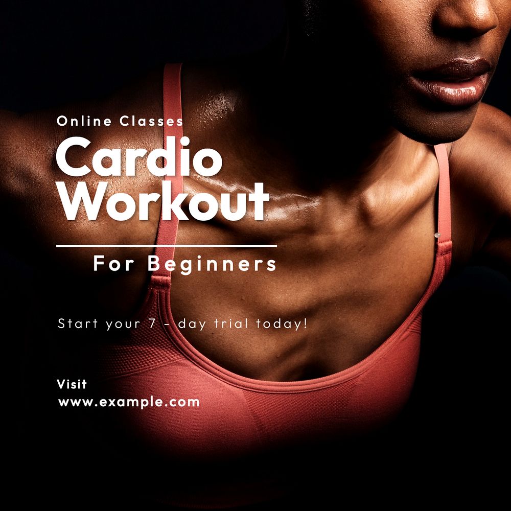 Cardio workout Instagram post template, editable text