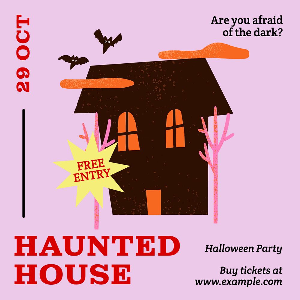 Halloween party invite  Instagram post template, editable text