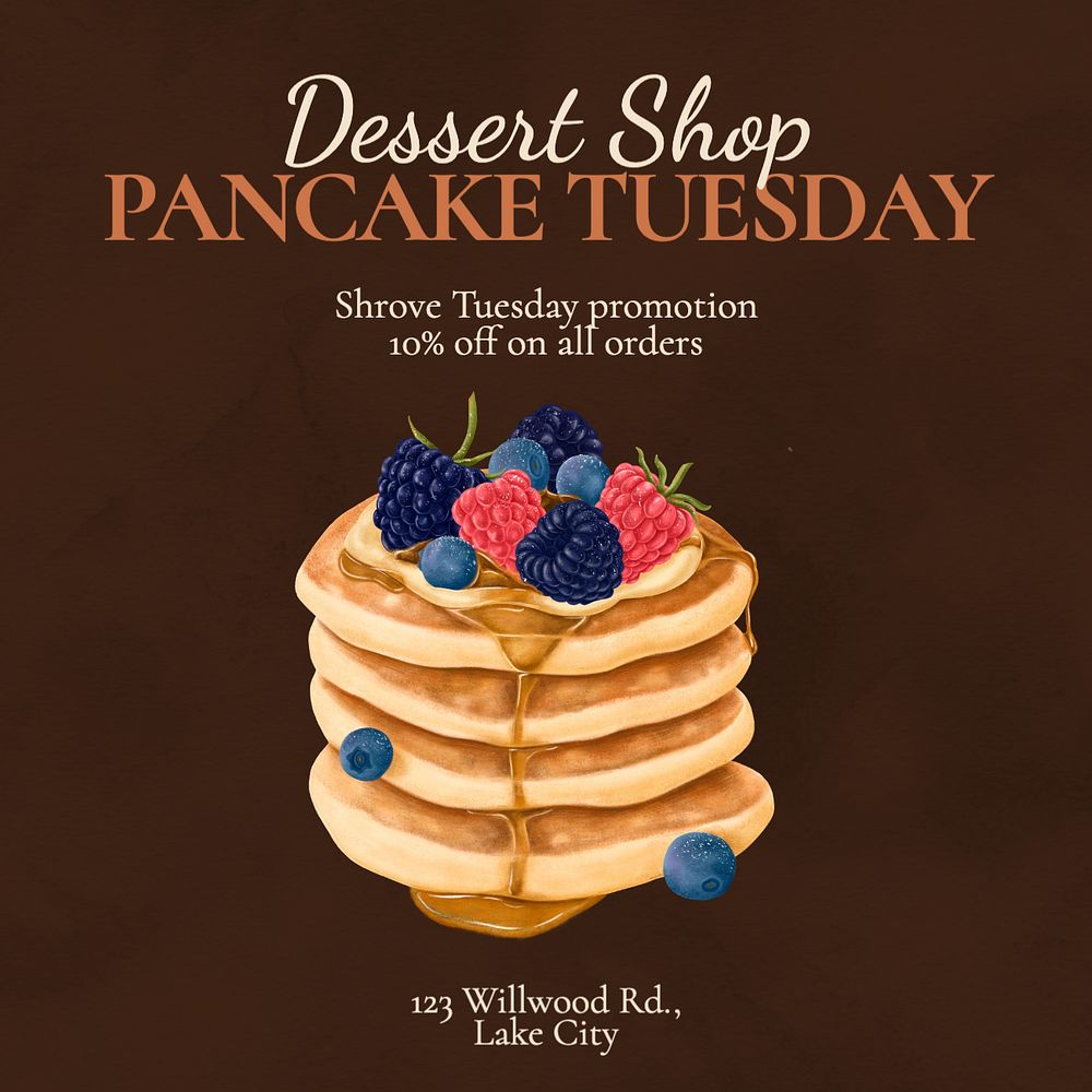 Pancake Tuesday  Instagram post template, editable text