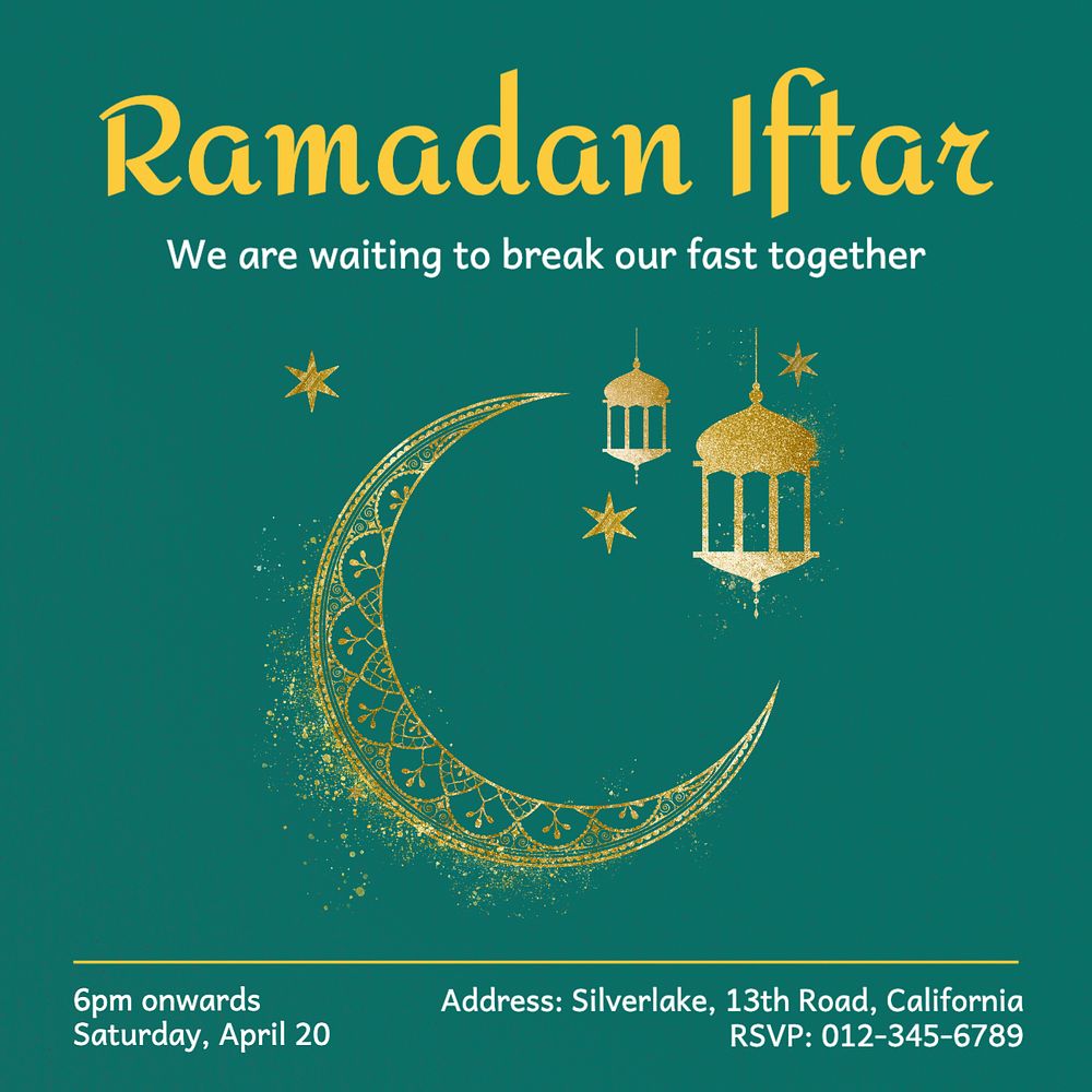 Ramadan Iftar Instagram post template, editable text