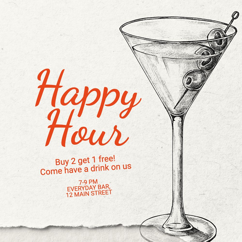 Happy hour Instagram post template, editable text