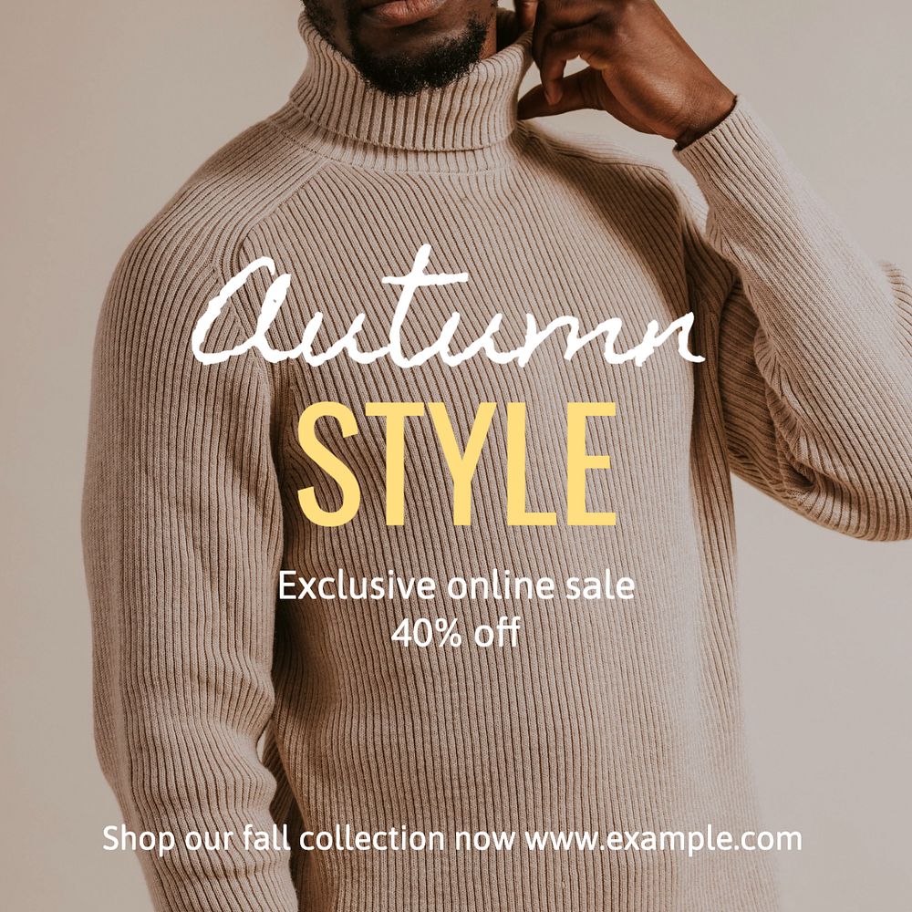 Autumn style  Instagram post template, editable text