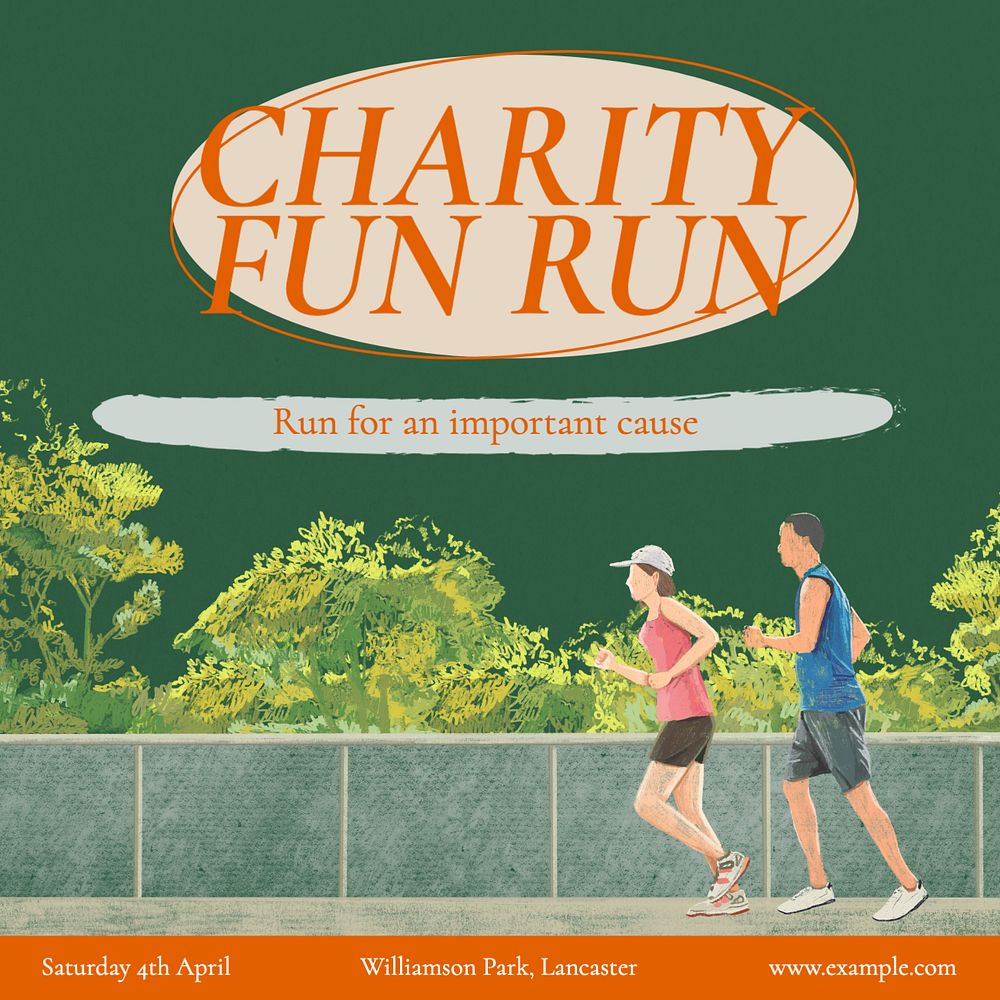 Charity run Instagram post template, editable text