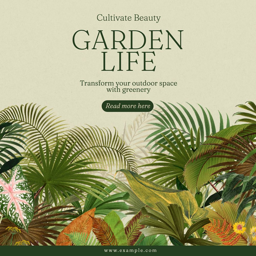 Garden Instagram post template, editable text