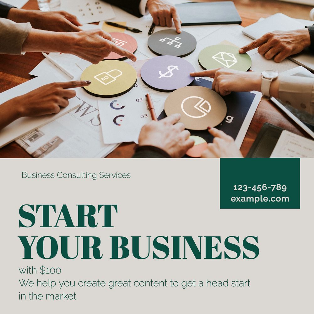 Business consultation Instagram post template, editable text