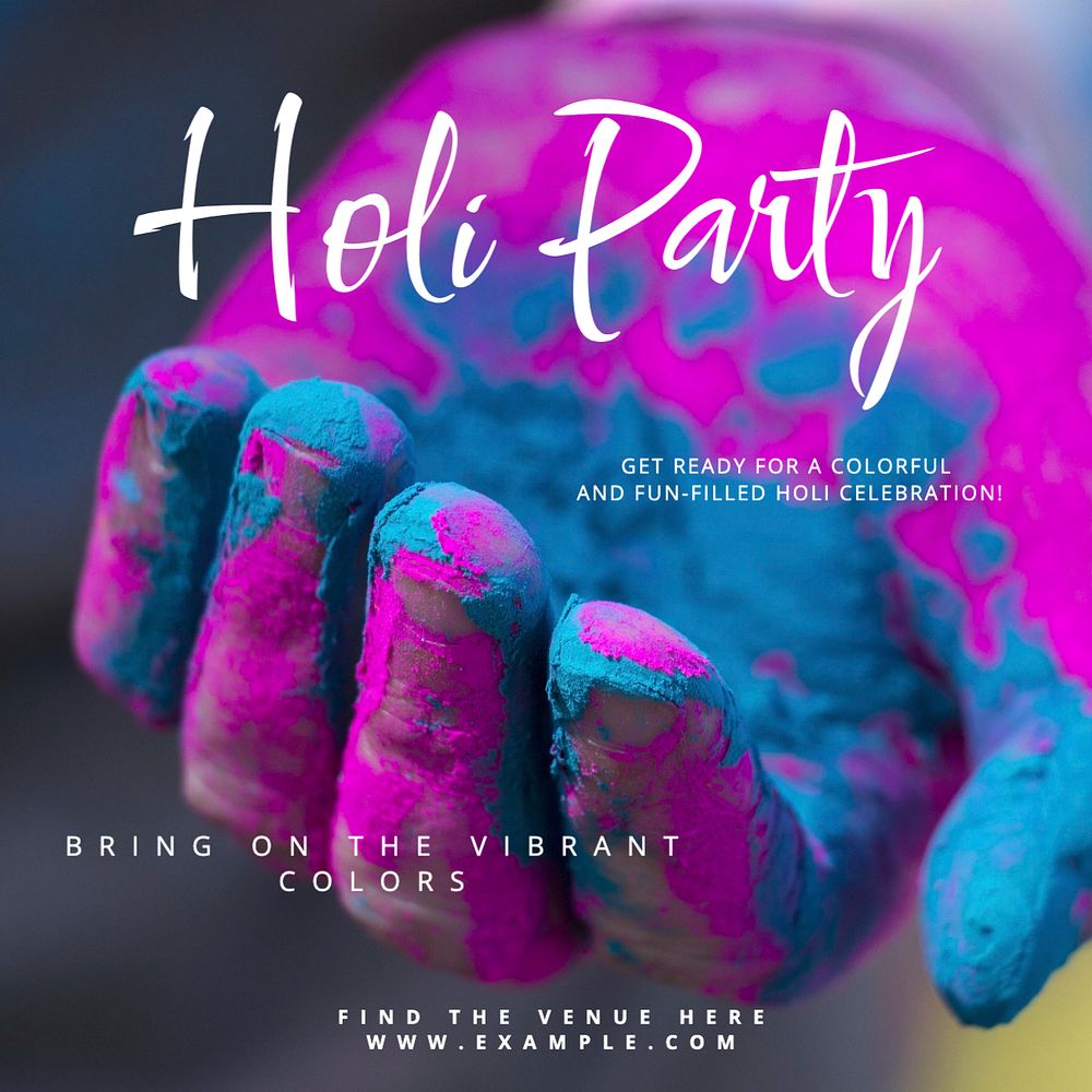 Holi party Instagram post template, editable text