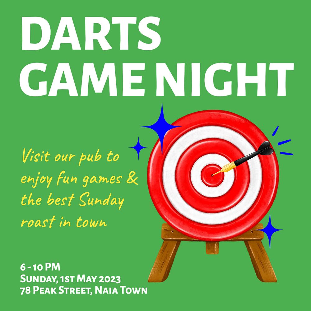 Darts game night Instagram post template, editable text