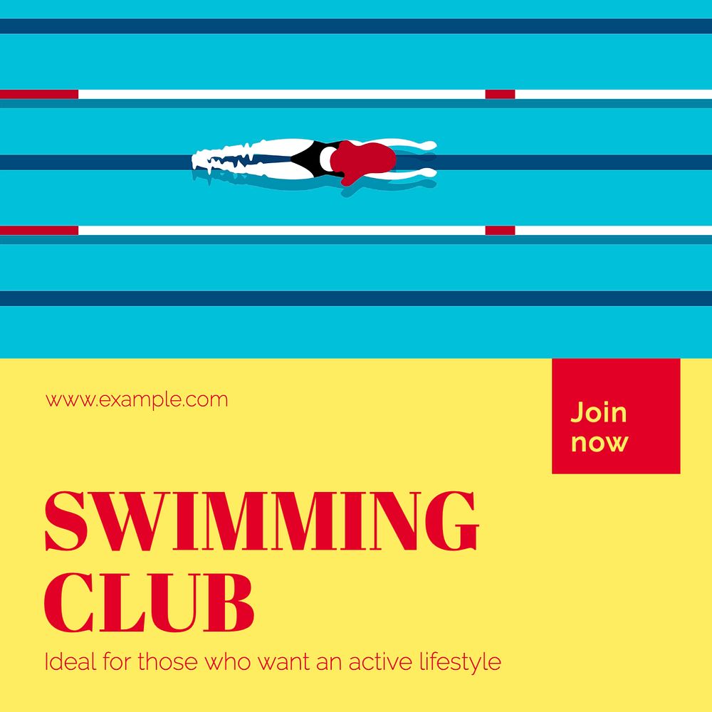 Swimming club Instagram post template, editable design