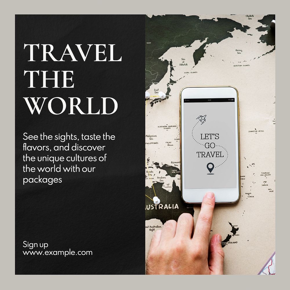 World travel Instagram post template, editable text