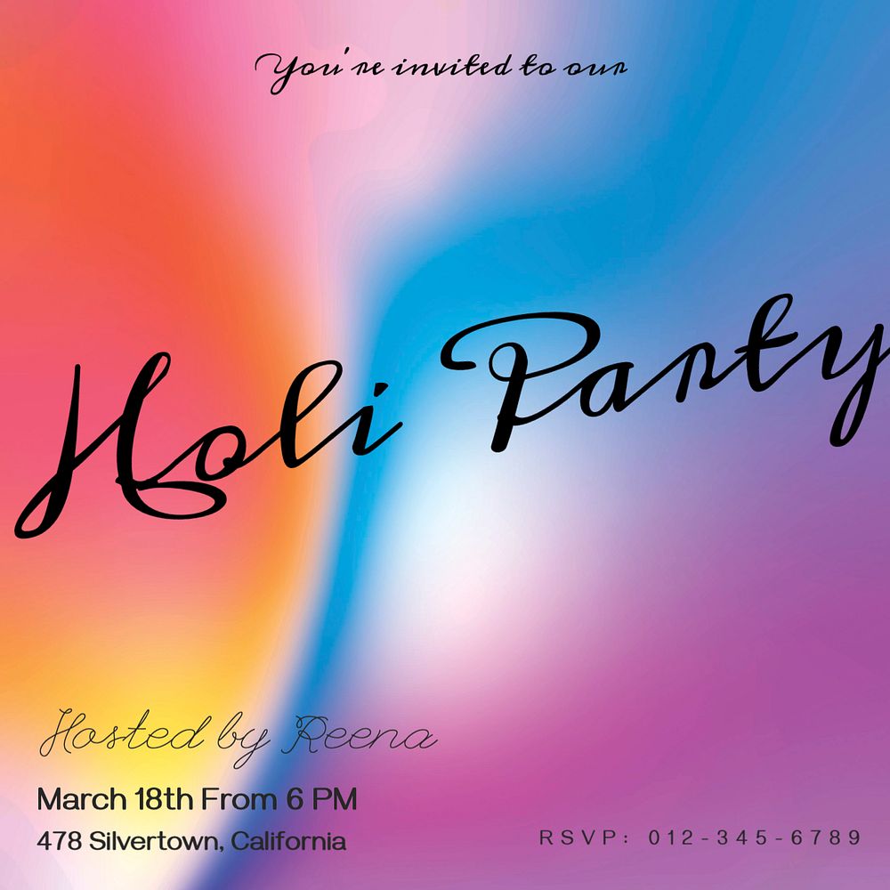 Holi party Instagram post template, editable text