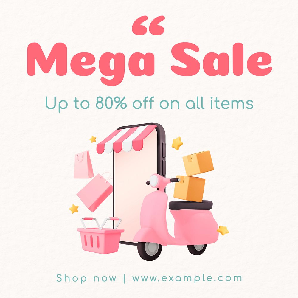 Mega sale Instagram post template, editable text