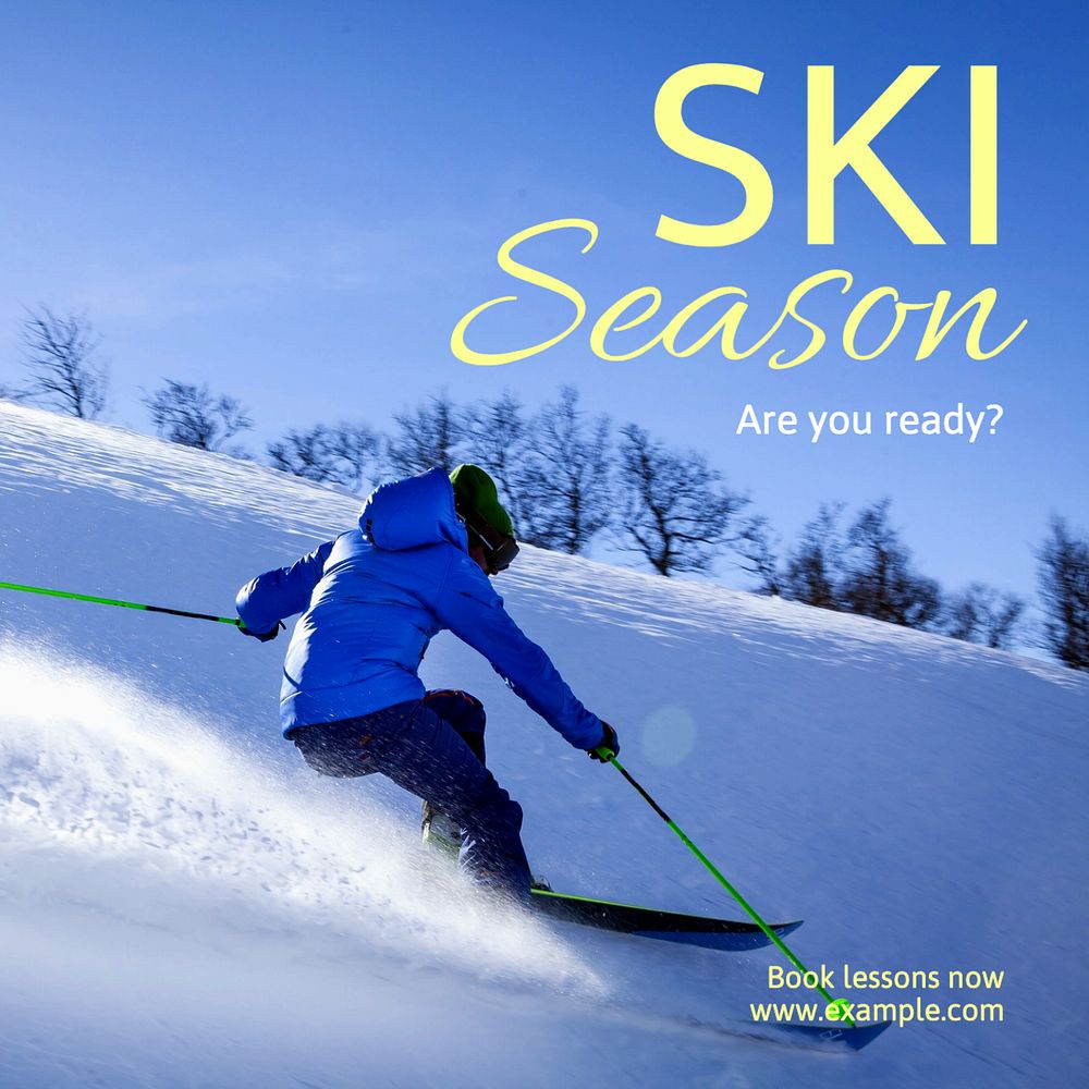 Ski lesson  Instagram post template, editable text