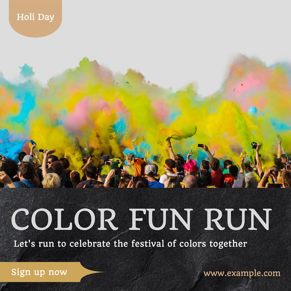 Holi day run Instagram post template, editable design