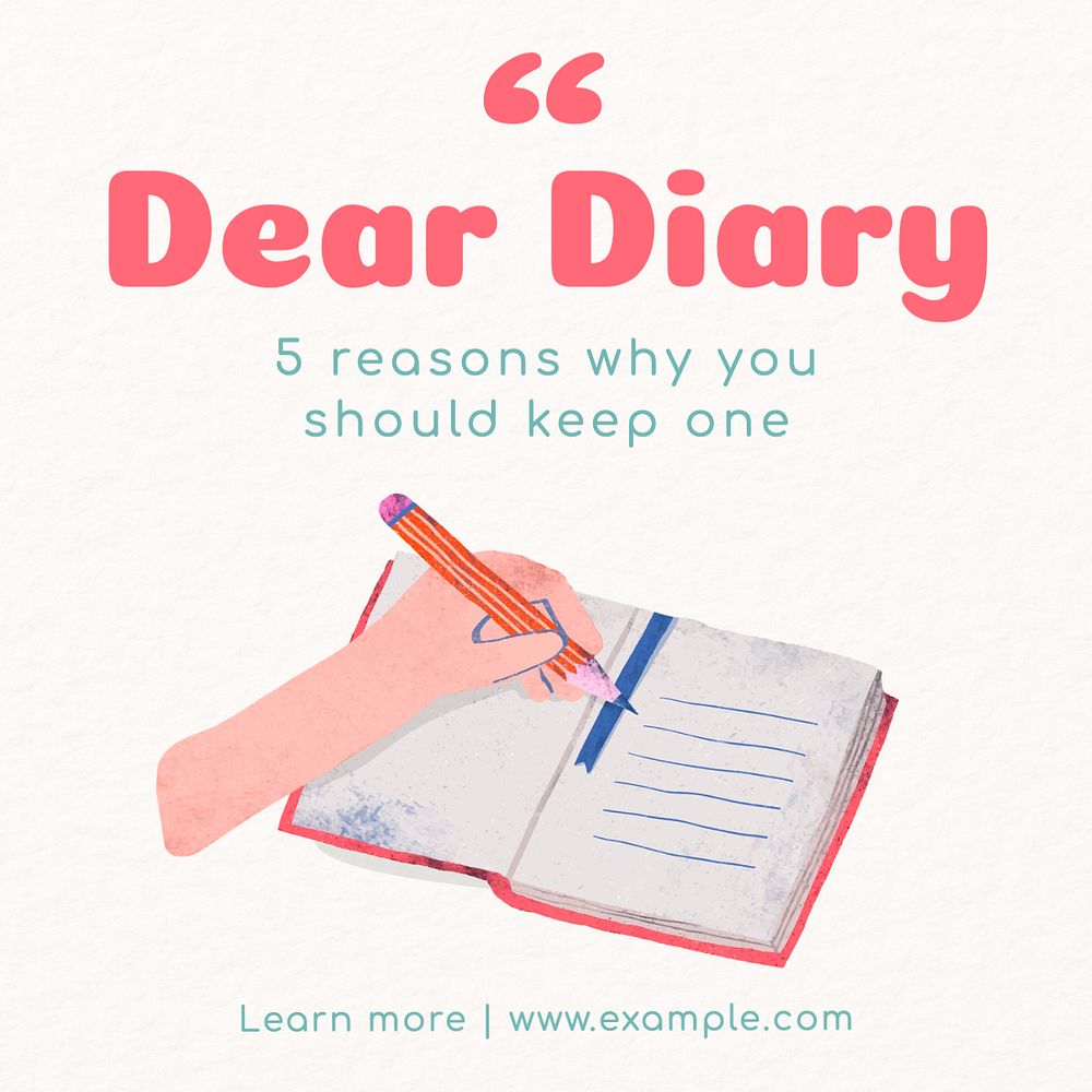 Dear diary Instagram post template, editable text