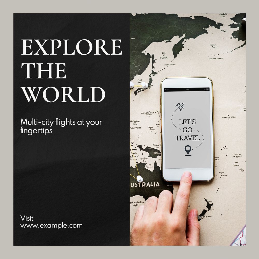 Travel the world Instagram post template, editable text