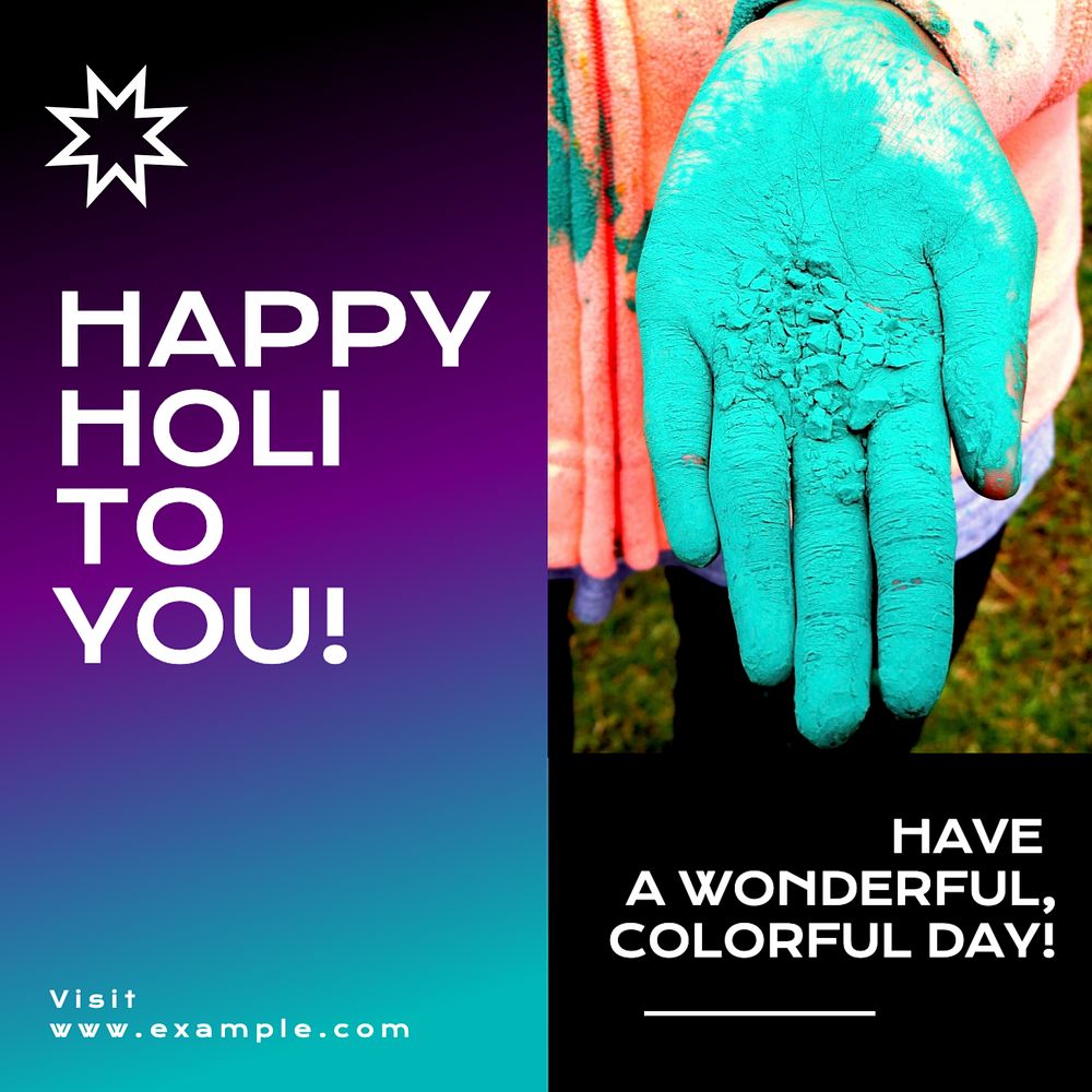 Happy Holi festival Instagram post template, editable text