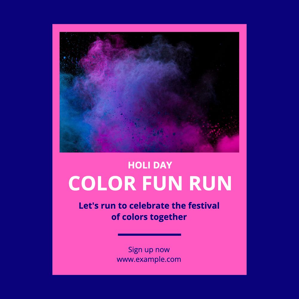 Holi day run Instagram post template, editable text