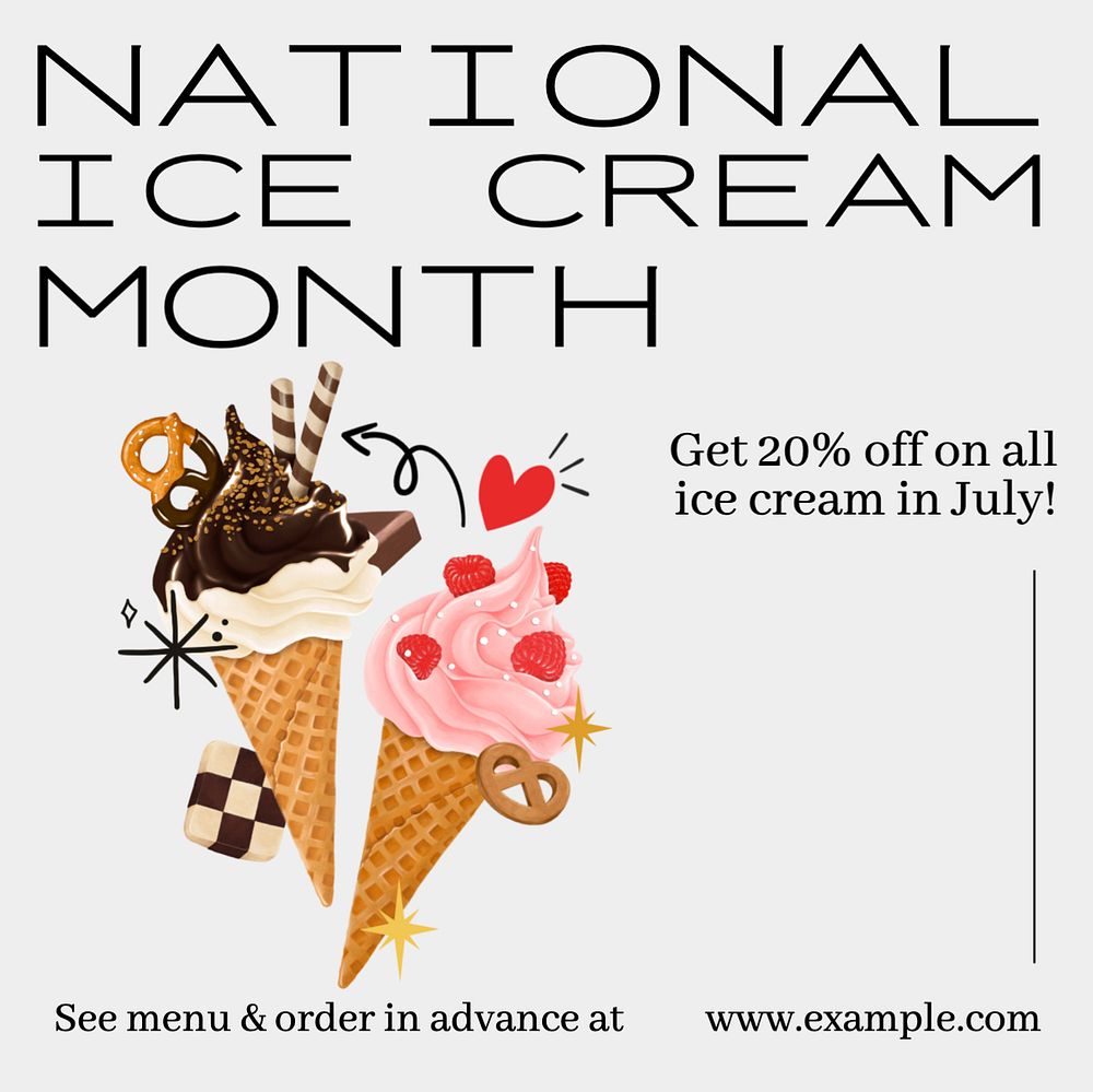 Ice cream month Instagram post template, editable text