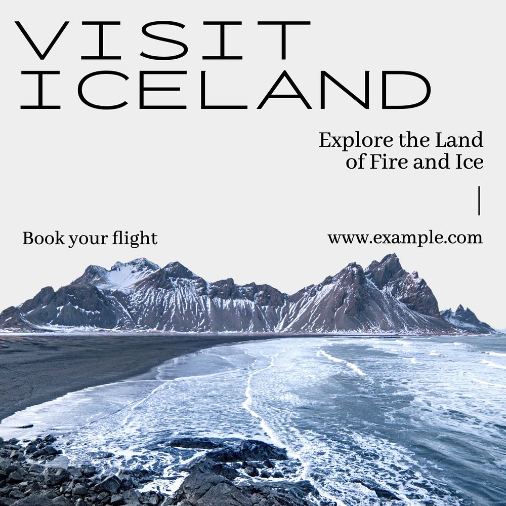 Iceland adventure Instagram post template, editable text