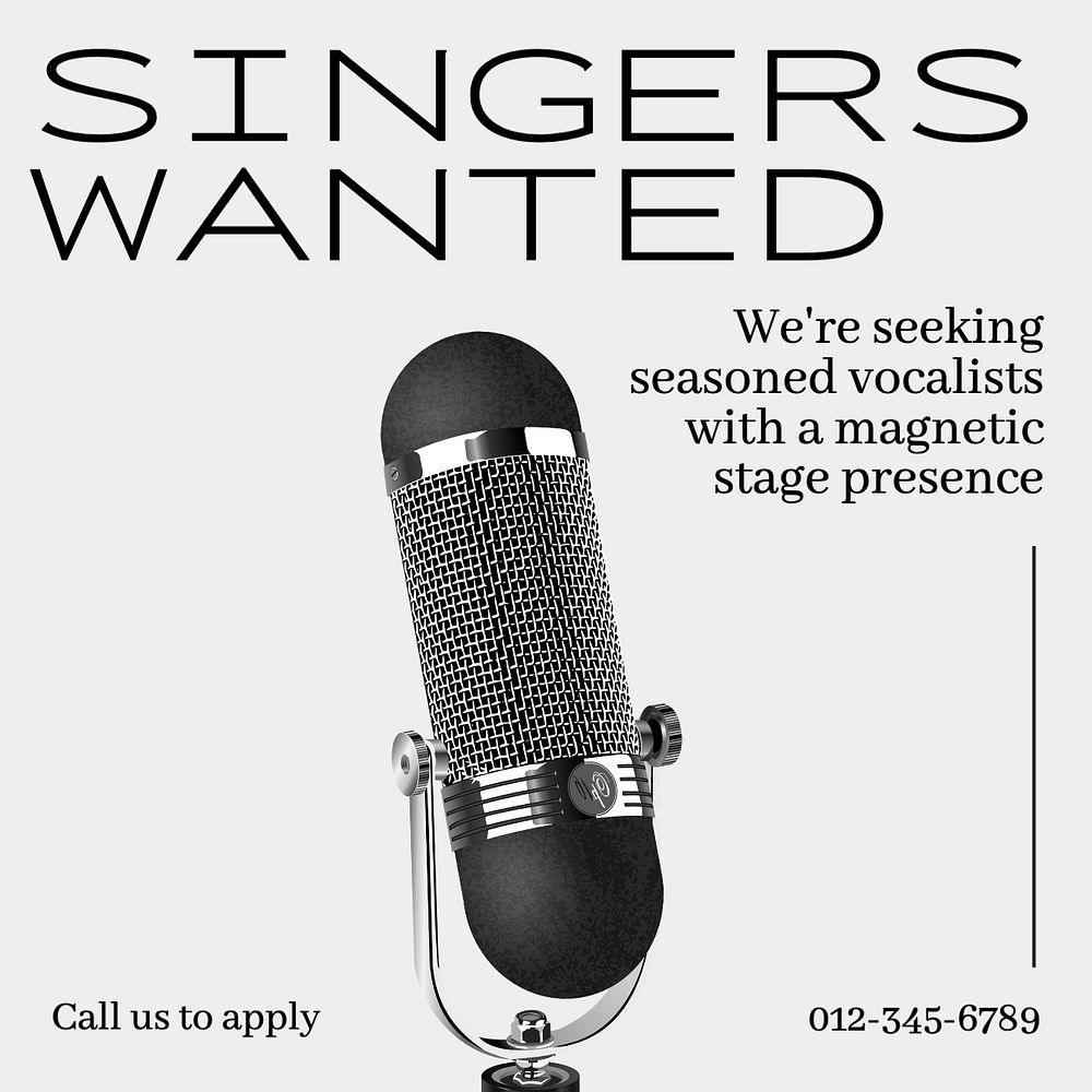 Singers wanted Instagram post template, editable text