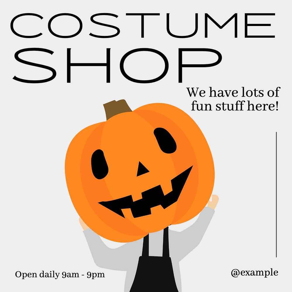 Costume shop Instagram post template, editable text