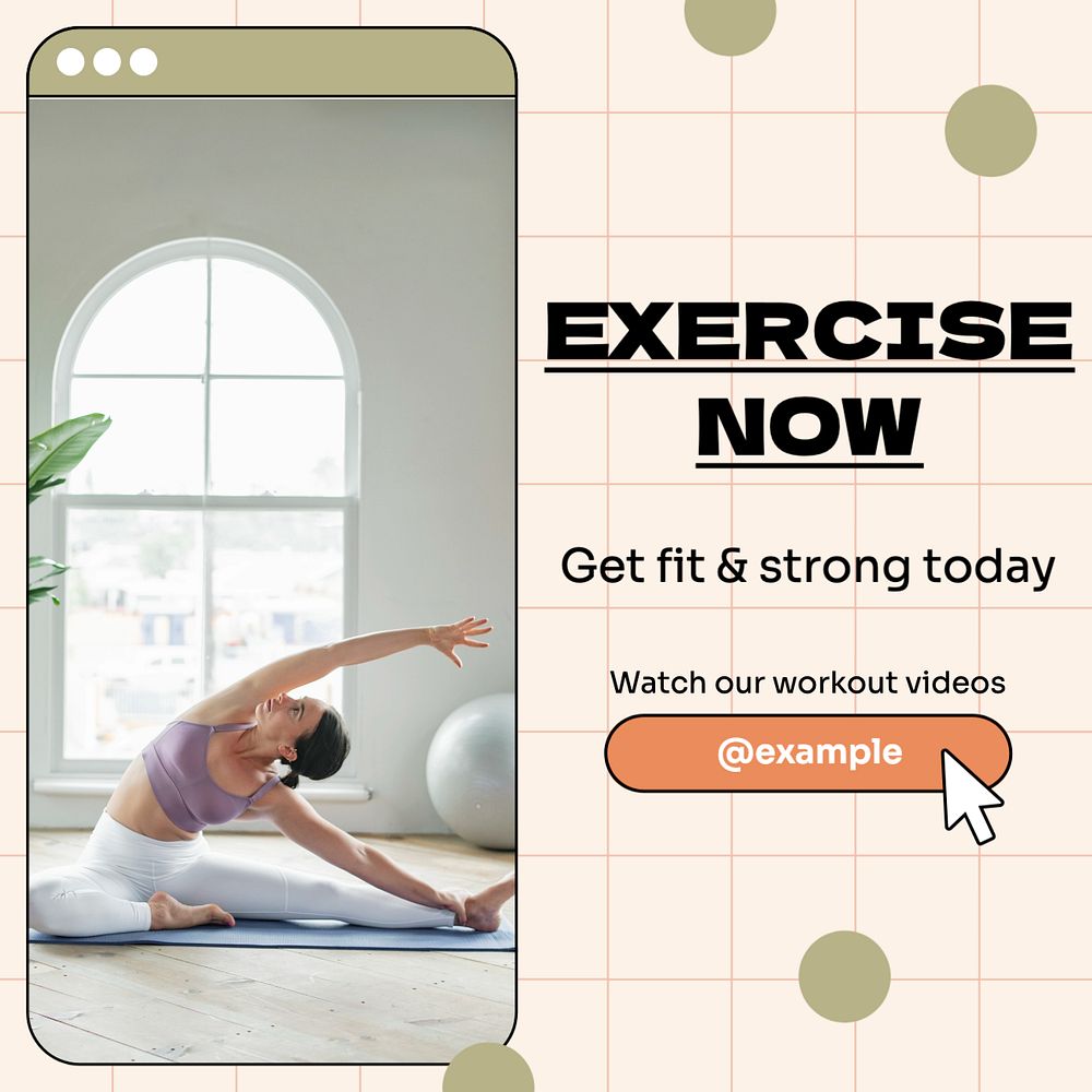 Exercise now Instagram post template, editable text