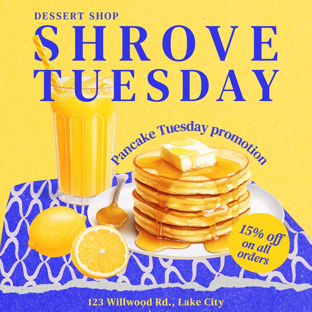 Shrove Tuesday Instagram post template, editable text