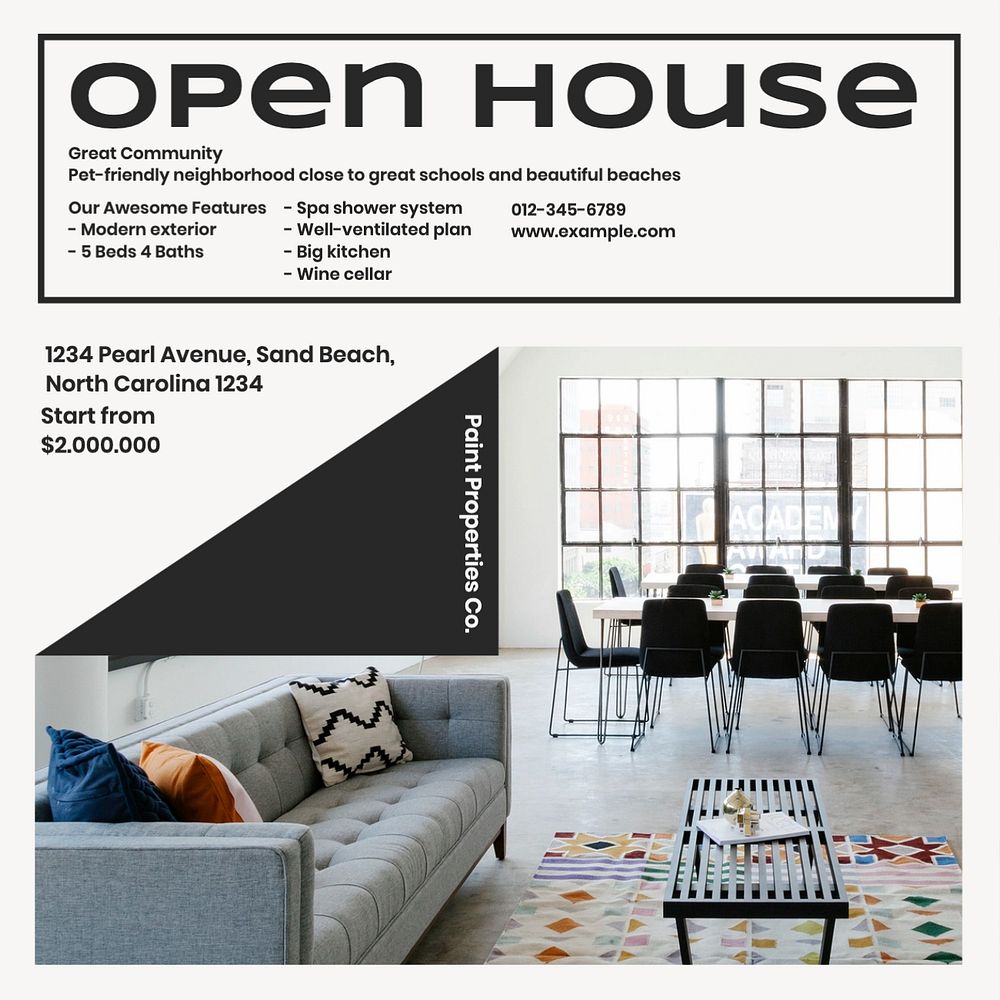 Open house Instagram post template, editable text